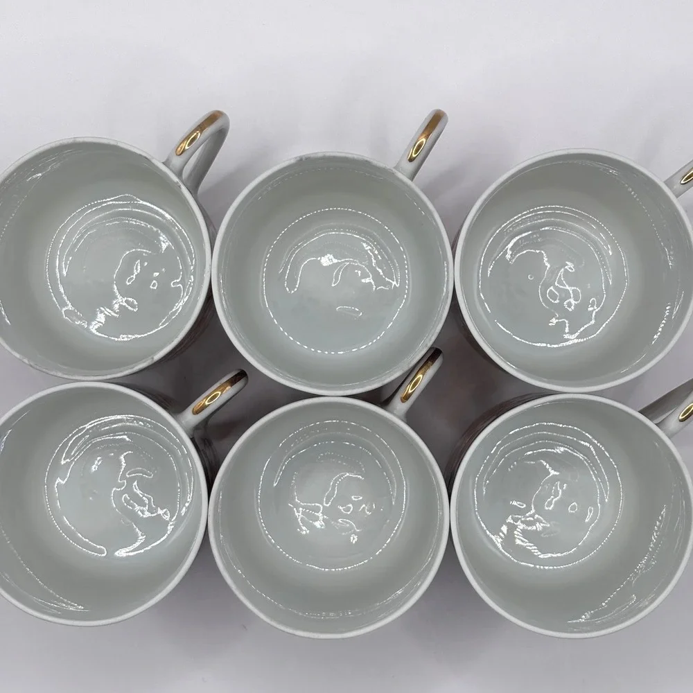 Set of 6 Tea Cup and Saucer Lithopane Japan Bone China Gold Trim Vintage